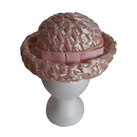 Vintage Pink Bowler Straw Hat Union Label - Picture 3 of 8